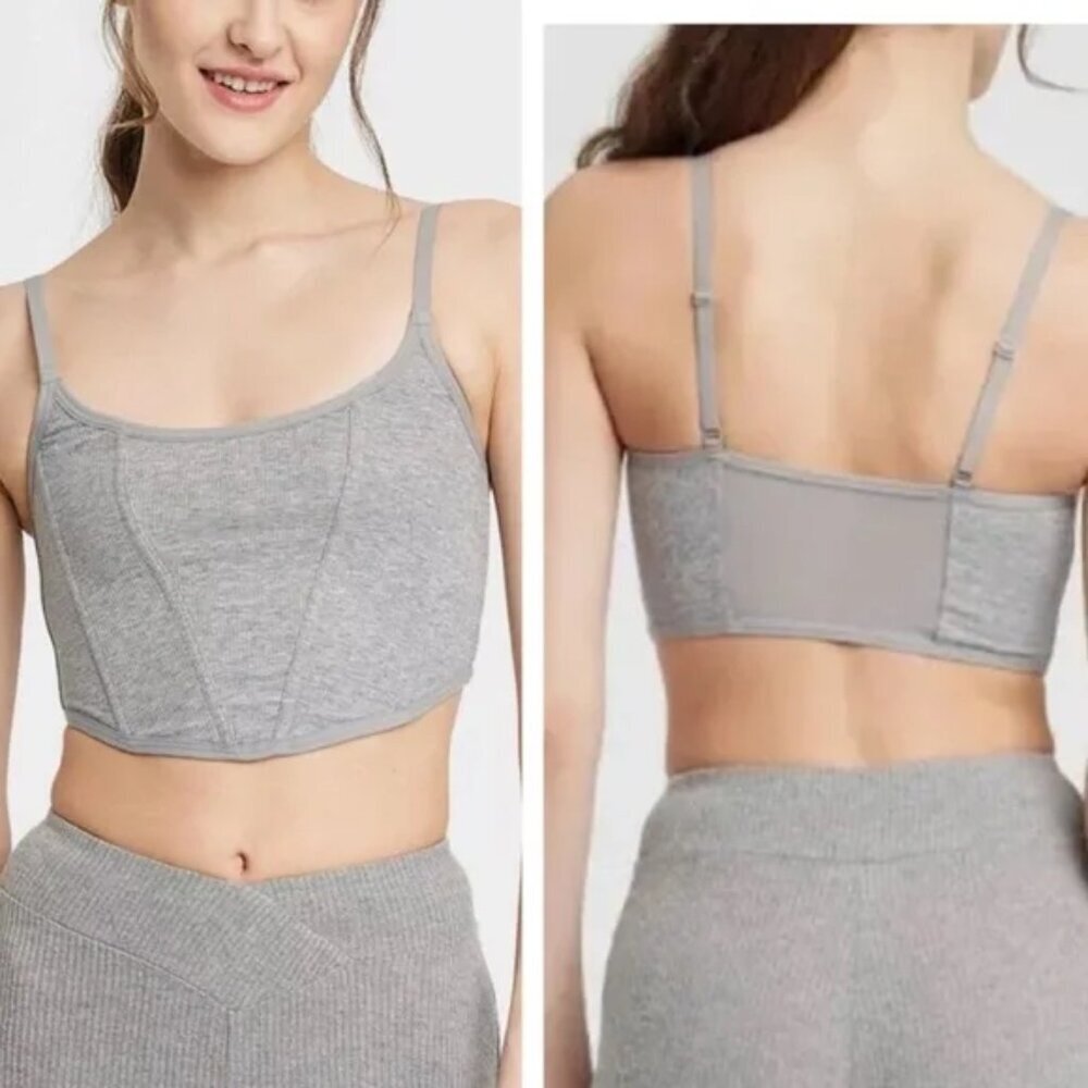 NWT Colsie Corset Top Women's Size XL Grey Boned Cropped Ribbed Knit Balletcore